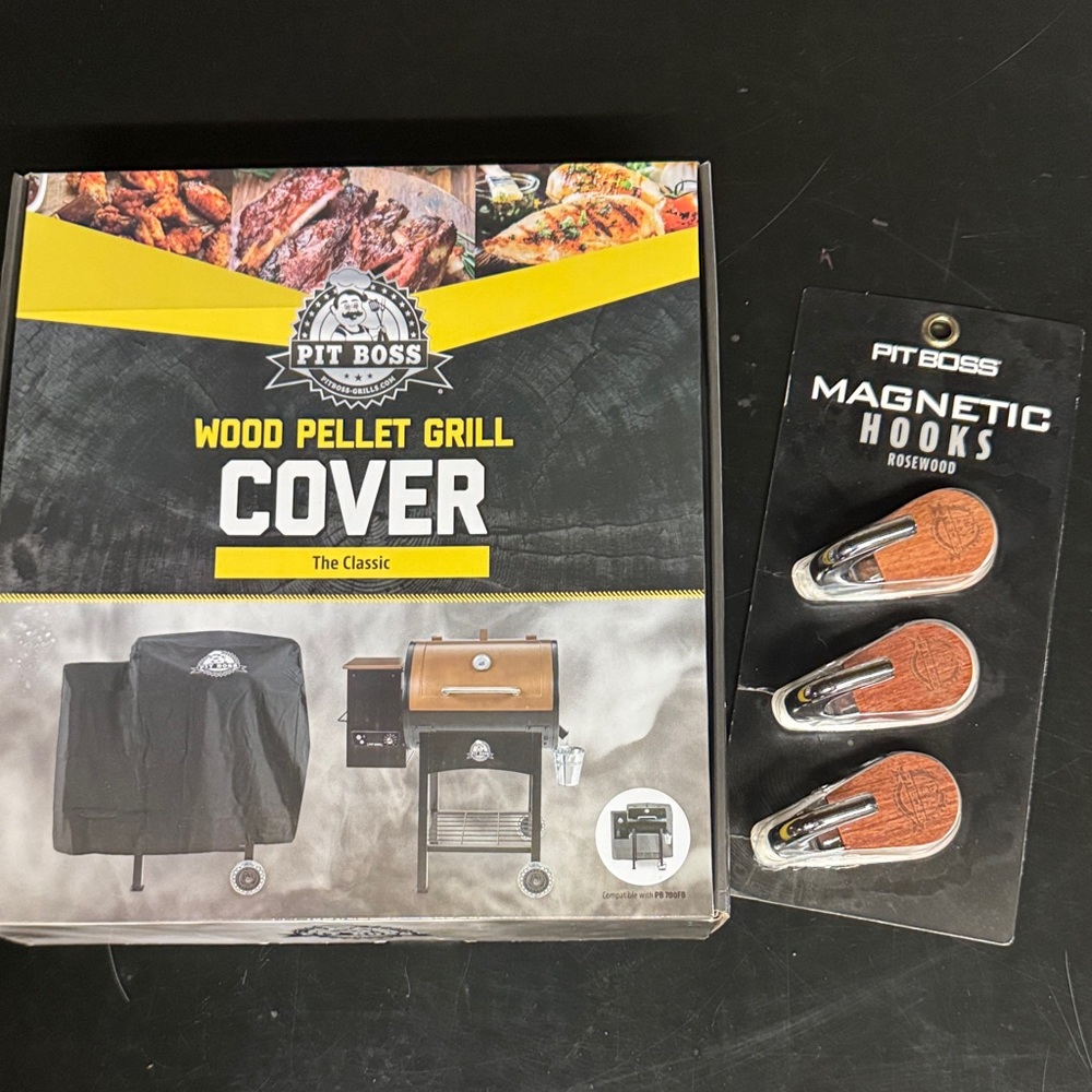 Wood Pellet Grill Cover and Magnetic Hooks Set - Black and Brown